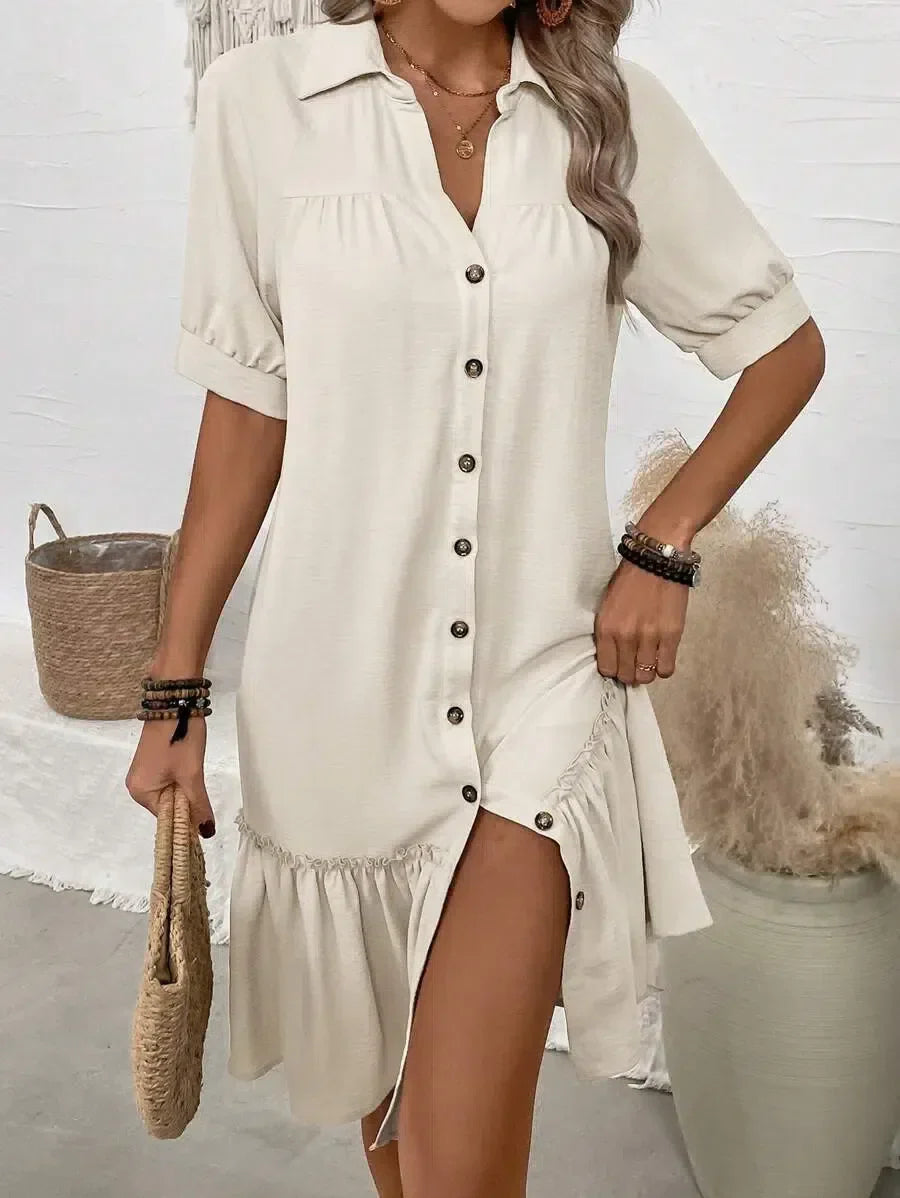 ZULEIKA | KNOPFLEISTEN-KLEID MIT VOLANTSAUM
