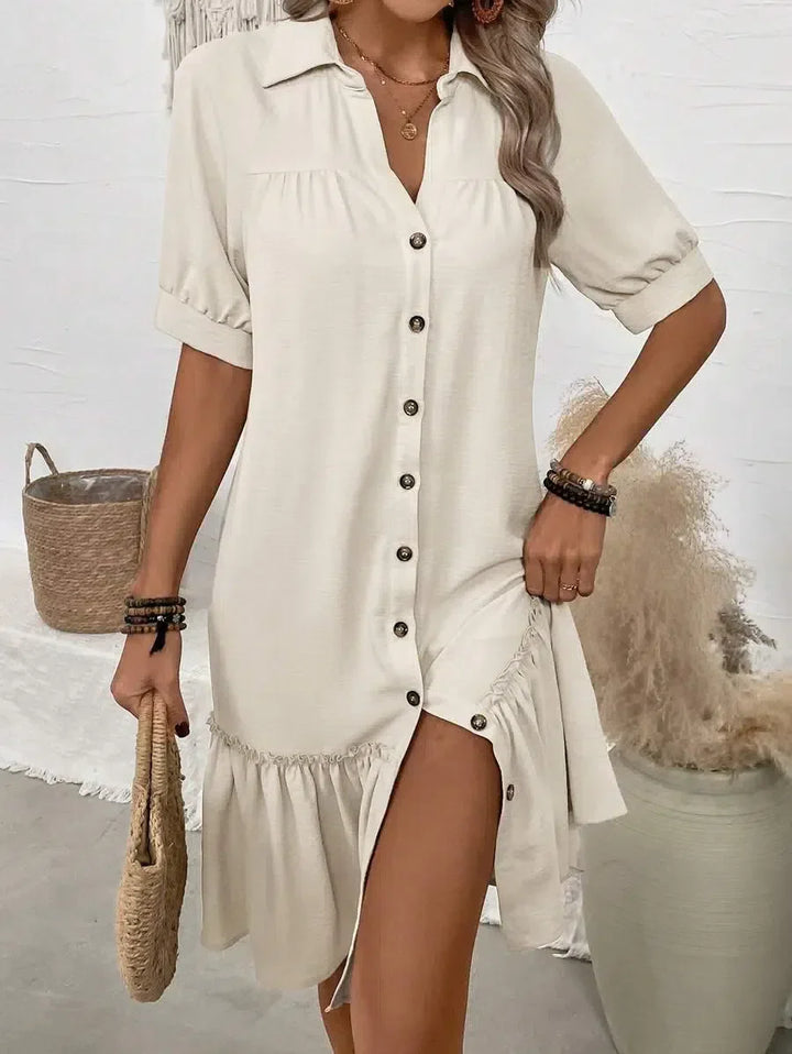 ZULEIKA | KNOPFLEISTEN-KLEID MIT VOLANTSAUM
